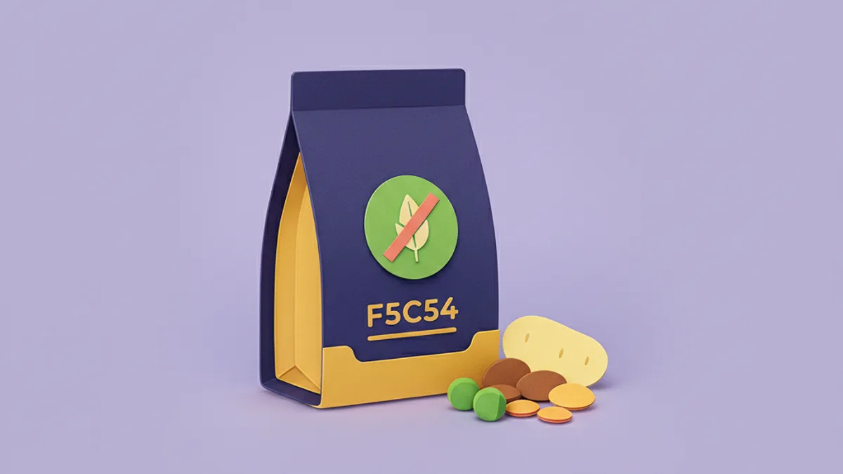 Paper-craft dog food bag labelled grain-free with peas and lentils swapped in for grains, illustrating that grain-free is not the same as hypoallergenic