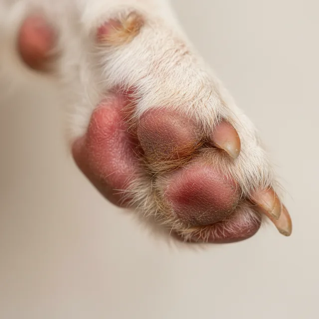 Red, inflamed paws in dogs — what it can look like